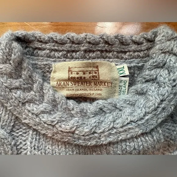 Aran Sweater Market 100% Merino Wool Sweater Women’s Size XXL Gray Hand Knit - Picture 4 of 8